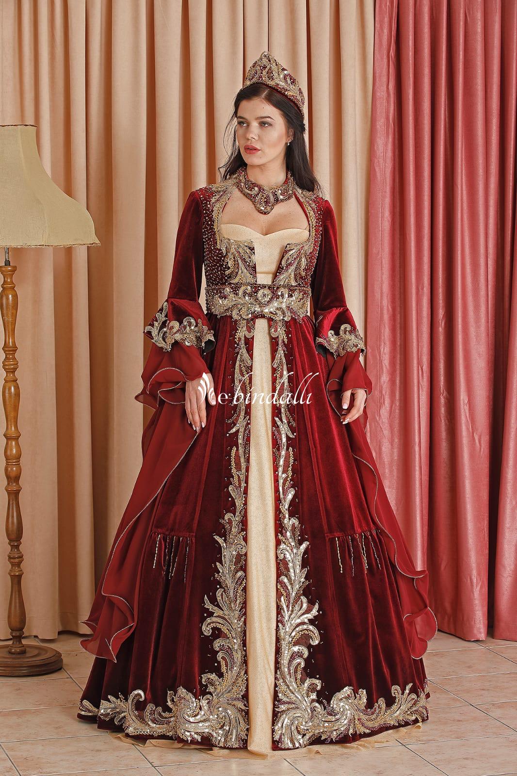 Square Collar Style Burgundy Henna Kaftan Enb-124