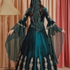 Square Collar Green Cyrsytal Beaded Velvet Caftan Enb-129
